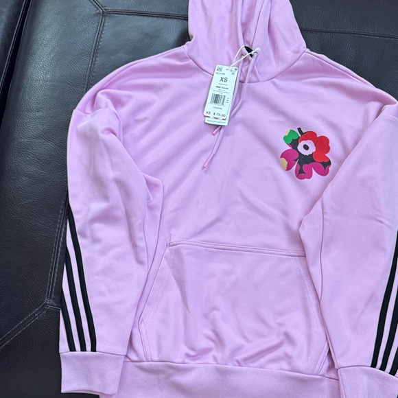 adidas Light Pink Hoodie with Bold Floral Accent - Picture 1 of 5